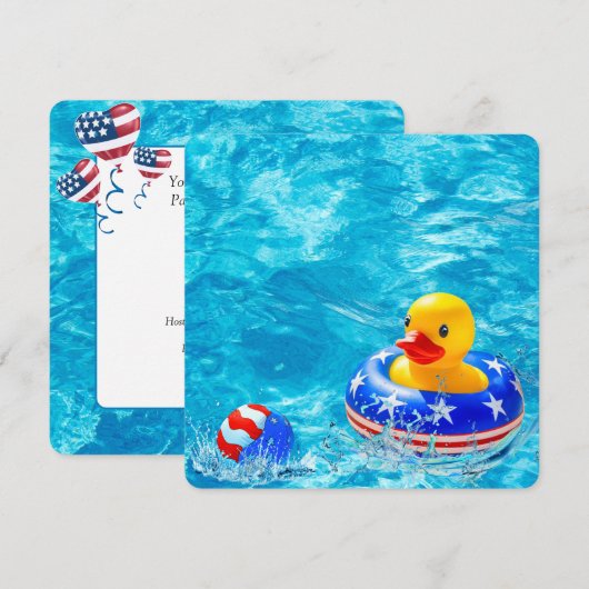 Patriottisch Pool Feest Met Gele Eend Kaart (Voorkant / Achterkant)