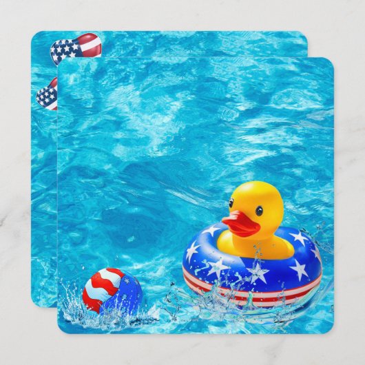 Patriottisch Poolfeest Met Gele Eend Kaart (Voorkant / Achterkant)