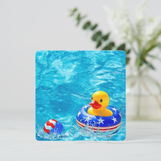 Patriottisch Poolfeest Met Gele Eend Kaart (Staand voorkant)