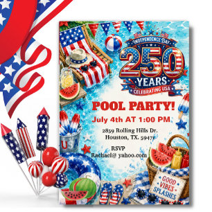 Patriottisch Poolparty Americana BBQ-viering Kaart