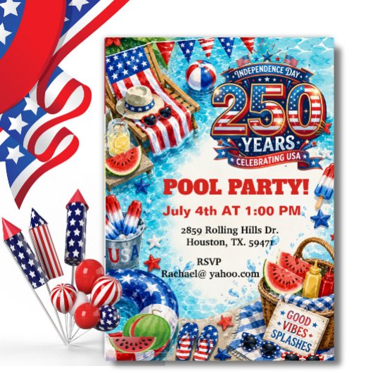 Patriottisch Poolparty Americana BBQ-viering Kaart