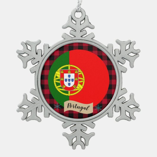 Patriottisch Portugal, buffelgide, Portugese vlag Tin Sneeuwvlok Ornament (Voorkant)