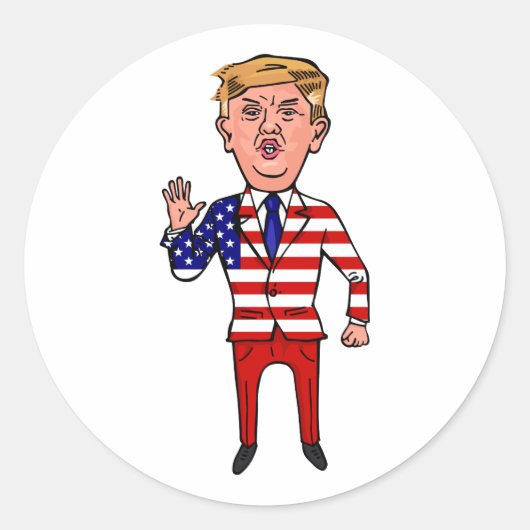 Patriottisch President Donald Trump Funny Cartoon  Ronde Sticker (Voorkant)