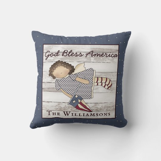 Patriottisch Primitief Country Angel familienaam C Kussen (Achterkant)