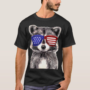 Patriottisch Raccoon met Amerikaanse vlag Glassess T-shirt