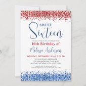 Patriottisch Red Blue Glitter Sweet 16 Birthday Pa Kaart (Voorkant)
