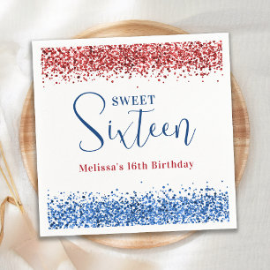 Patriottisch Red Blue Glitter Sweet 16 Birthday Pa Servet