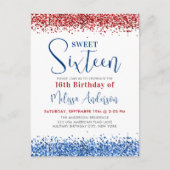 Patriottisch Red Blue Glitter Sweet 16 Birthday Pa Uitnodiging Briefkaart (Voorkant)