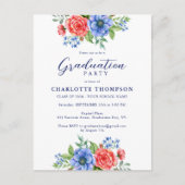 Patriottisch rood blauw Floral Afstuderen Briefkaart (Voorkant)