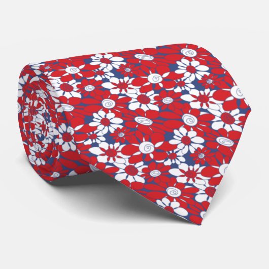 Patriottisch rood-blauw-Floral Stropdas (Opgerold)