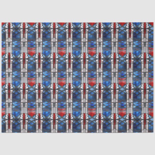 Patriottisch rood blauw glas-in-lood tissuepapier (Voorkant)