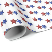Patriottisch rood blauw glitter stars patroon op w cadeaupapier (Rol Hoek)