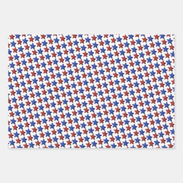 Patriottisch rood blauw glitter stars patroon op w inpakpapier vel