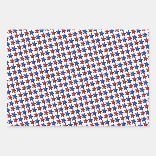 Patriottisch rood blauw glitter stars patroon op w inpakpapier vel (Voorkant)