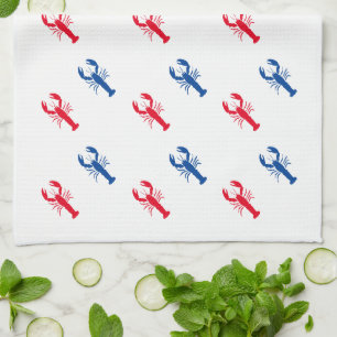 Patriottisch rood-blauw-kreeftpatroon theedoek