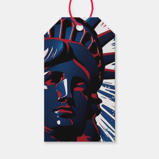 Patriottisch Rood Blauw Vrijheidsbeeld 4 juli Cadeaulabel (Voorkant)