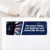 Patriottisch Rood Blauw Vrijheidsbeeld 4 juli Etiket (Insitu)