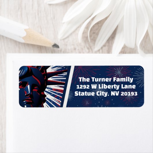 Patriottisch Rood Blauw Vrijheidsbeeld 4 juli Etiket (Insitu)