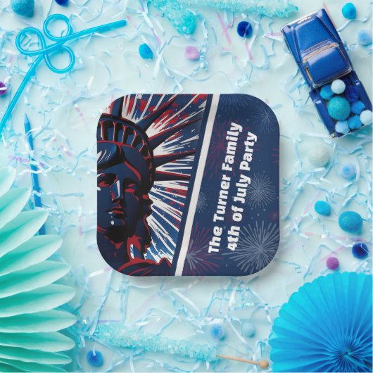 Patriottisch Rood Blauw Vrijheidsbeeld 4 juli Papieren Bordje (Feest)