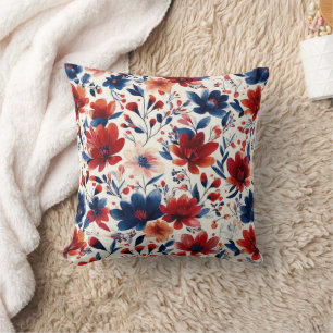 Patriottisch Rood Blauw Wit Bloemmotief (10) Kussen