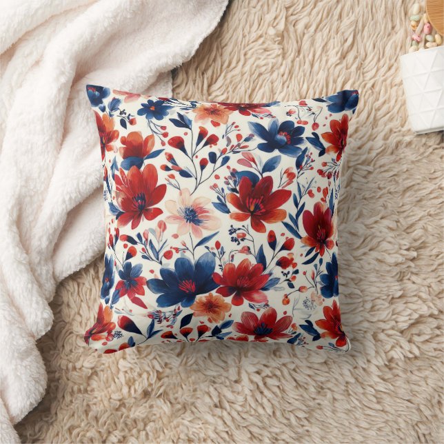 Patriottisch Rood Blauw Wit Bloemmotief (10) Kussen (Deken)