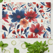 Patriottisch Rood Blauw Wit Bloemmotief (10) Theedoek (Gevouwen)
