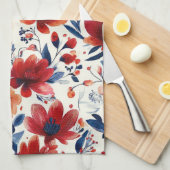 Patriottisch Rood Blauw Wit Bloemmotief (10) Theedoek (Quarter Fold)