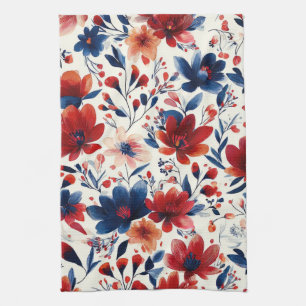 Patriottisch Rood Blauw Wit Bloemmotief (10) Theedoek
