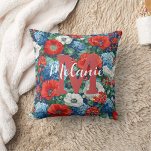 Patriottisch rood blauw wit bloemmotief (1) kussen