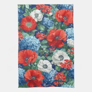 Patriottisch Rood Blauw Wit Bloemmotief (1) Theedoek