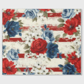 Patriottisch Rood Blauw Wit Bloemmotief (2) Cadeaupapier (Vlak)