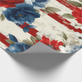 Patriottisch Rood Blauw Wit Bloemmotief (2) Cadeaupapier (Hoek)