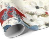 Patriottisch Rood Blauw Wit Bloemmotief (2) Cadeaupapier (Rol Hoek)