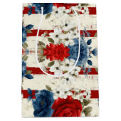 Patriottisch Rood Blauw Wit Bloemmotief (2) Medium Cadeauzakje (Voorkant)
