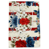 Patriottisch Rood Blauw Wit Bloemmotief (2) Medium Cadeauzakje (Achterkant)
