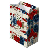 Patriottisch Rood Blauw Wit Bloemmotief (2) Medium Cadeauzakje (Achterkant Gekanteld)
