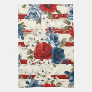Patriottisch Rood Blauw Wit Bloemmotief (2) Theedoek
