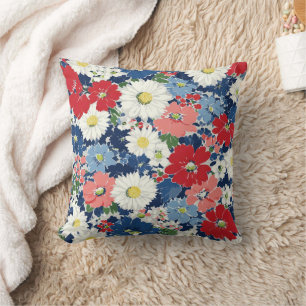 Patriottisch Rood Blauw Wit Bloemmotief (3) Kussen
