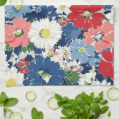 Patriottisch Rood Blauw Wit Bloemmotief (3) Theedoek (Gevouwen)