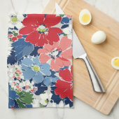 Patriottisch Rood Blauw Wit Bloemmotief (3) Theedoek (Quarter Fold)