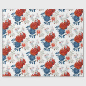 Patriottisch Rood Blauw Wit Bloemmotief (4) Cadeaupapier (Vlak)