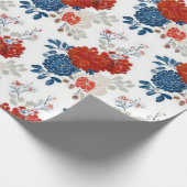 Patriottisch Rood Blauw Wit Bloemmotief (4) Cadeaupapier (Hoek)