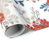 Patriottisch Rood Blauw Wit Bloemmotief (4) Cadeaupapier (Rol Hoek)