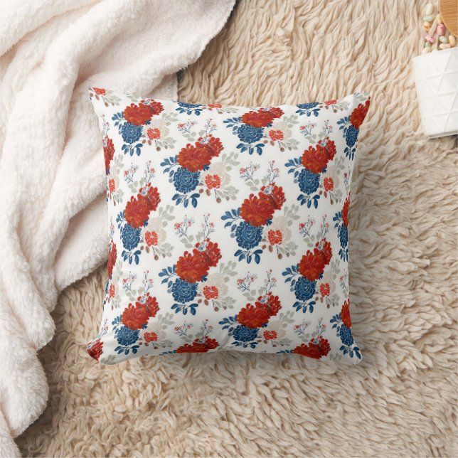 Patriottisch Rood Blauw Wit Bloemmotief (4) Kussen (Deken)
