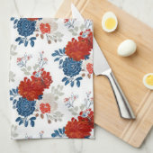 Patriottisch Rood Blauw Wit Bloemmotief (4) Theedoek (Quarter Fold)
