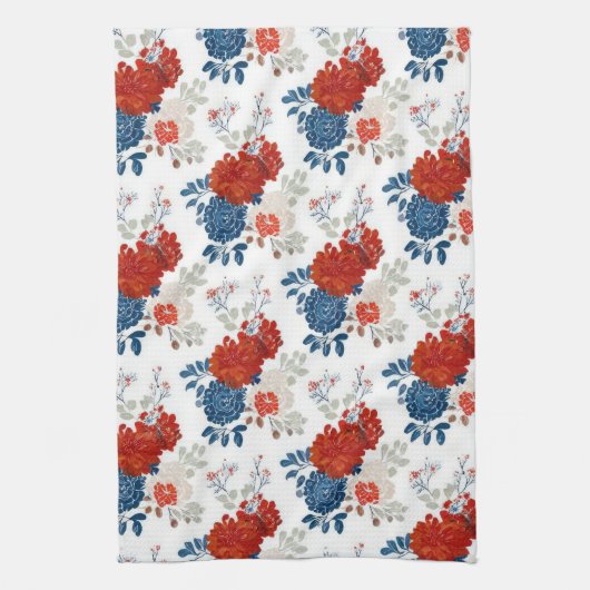 Patriottisch Rood Blauw Wit Bloemmotief (4) Theedoek (Verticaal)