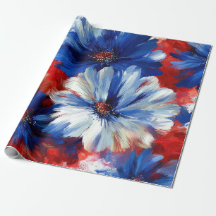 Patriottisch Rood Blauw Wit Bloemmotief (6) Cadeaupapier