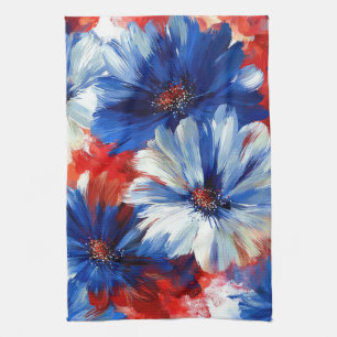 Patriottisch rood blauw wit bloemmotief (6) theedoek