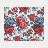 Patriottisch Rood Blauw Wit Bloemmotief (7) Fleece Deken (Voorkant (Horizontaal))