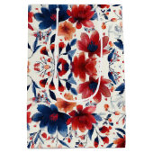 Patriottisch Rood Blauw Wit Bloemmotief (7) Medium Cadeauzakje (Achterkant)